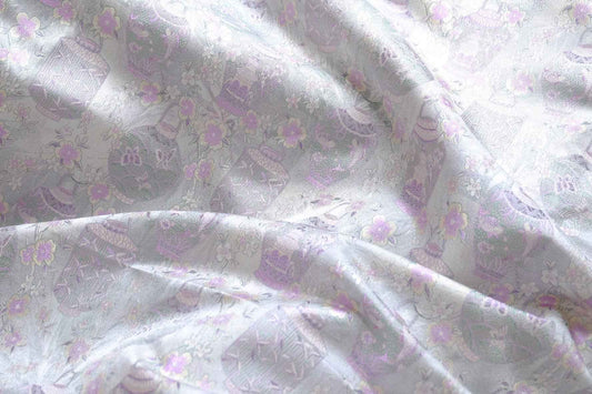 Pastel Floral Vase Jacquard Brocade Fabric, Soft Structured Dress Weight, Sold by the Yard