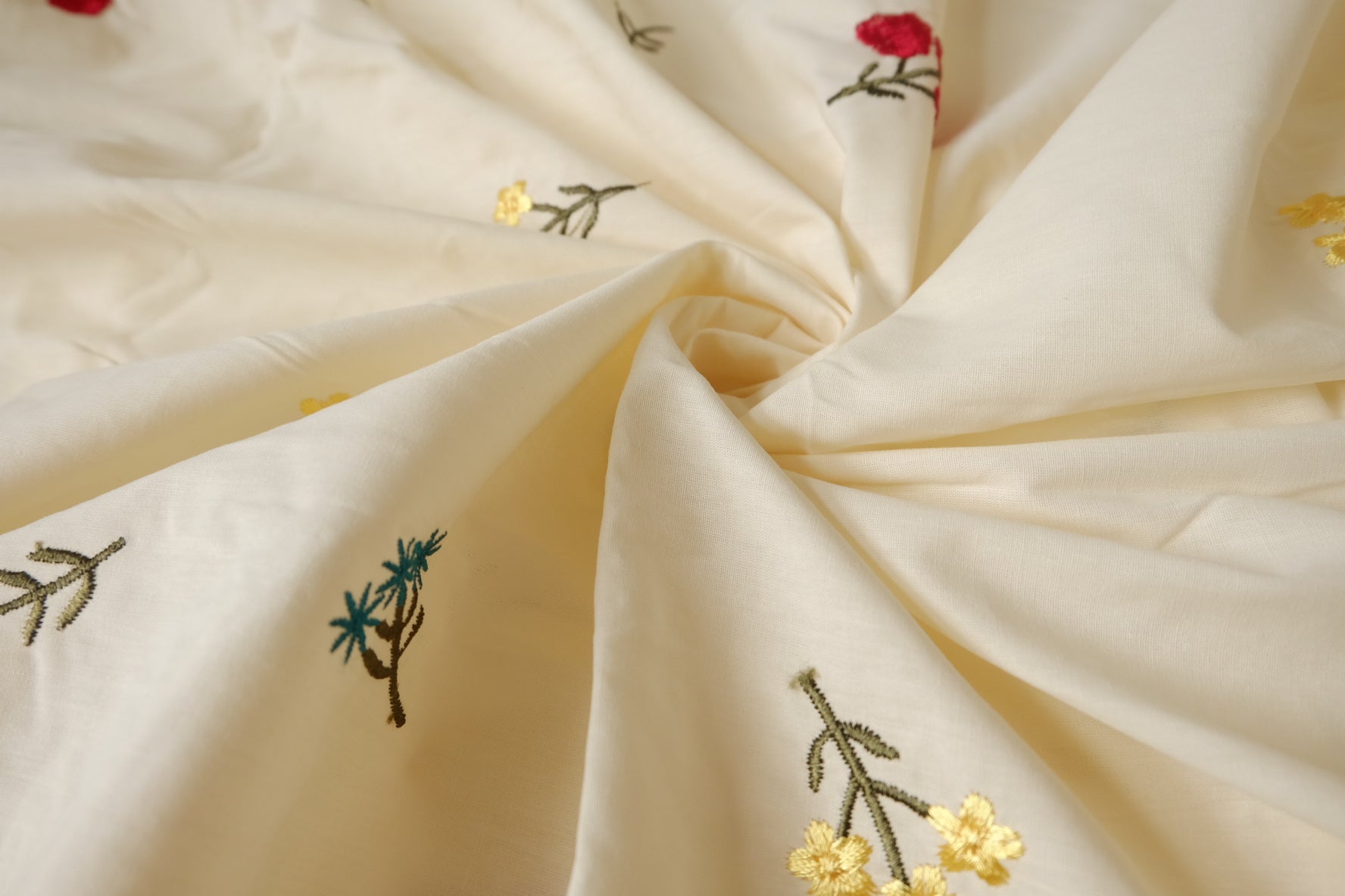Embroidered Little Bouquet Cotton Poplin Fabric - 2.19 yd