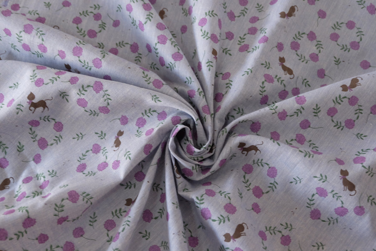Lilac Floral & Cat Yarn-Dyed Woven – 2.2 yd