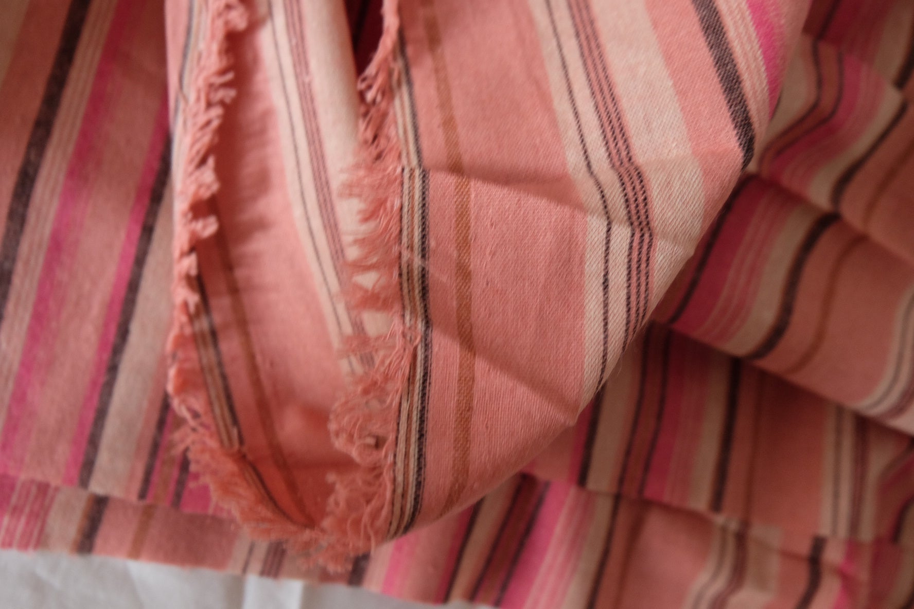 Coral Sunset Stripe Cotton Linen Fabric – 1.64 yd