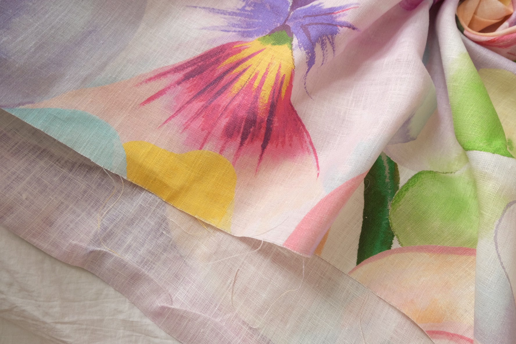 Watercolor Floral Linen Designer Deadstock Fabric — 3.28 yd
