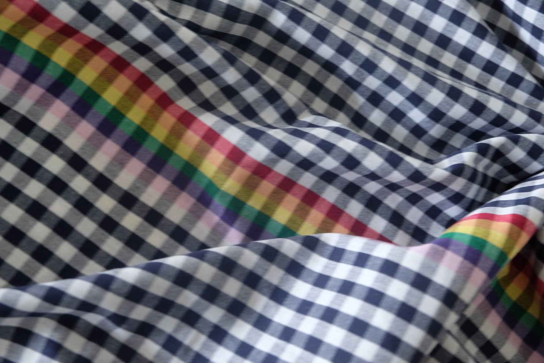 Navy Gingham Rainbow Border Yarn-Dyed Cotton Fabric – 1.6 Yards
