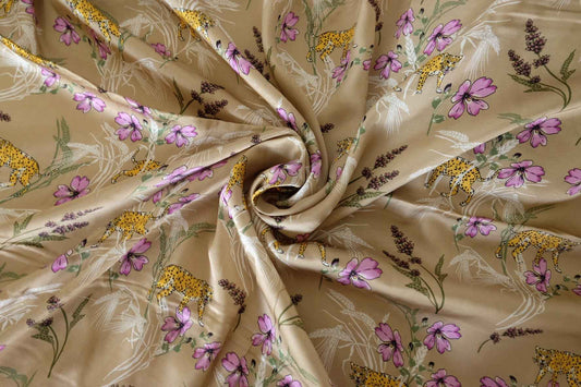 Leopard Garden Polyester Satin Fabric-3.3 yd