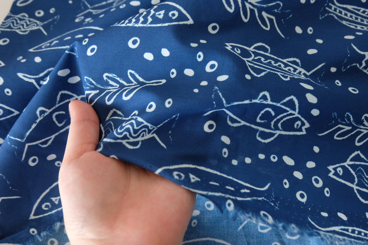 Indigo Fish High-Count Cotton Poplin – 2.2 yd