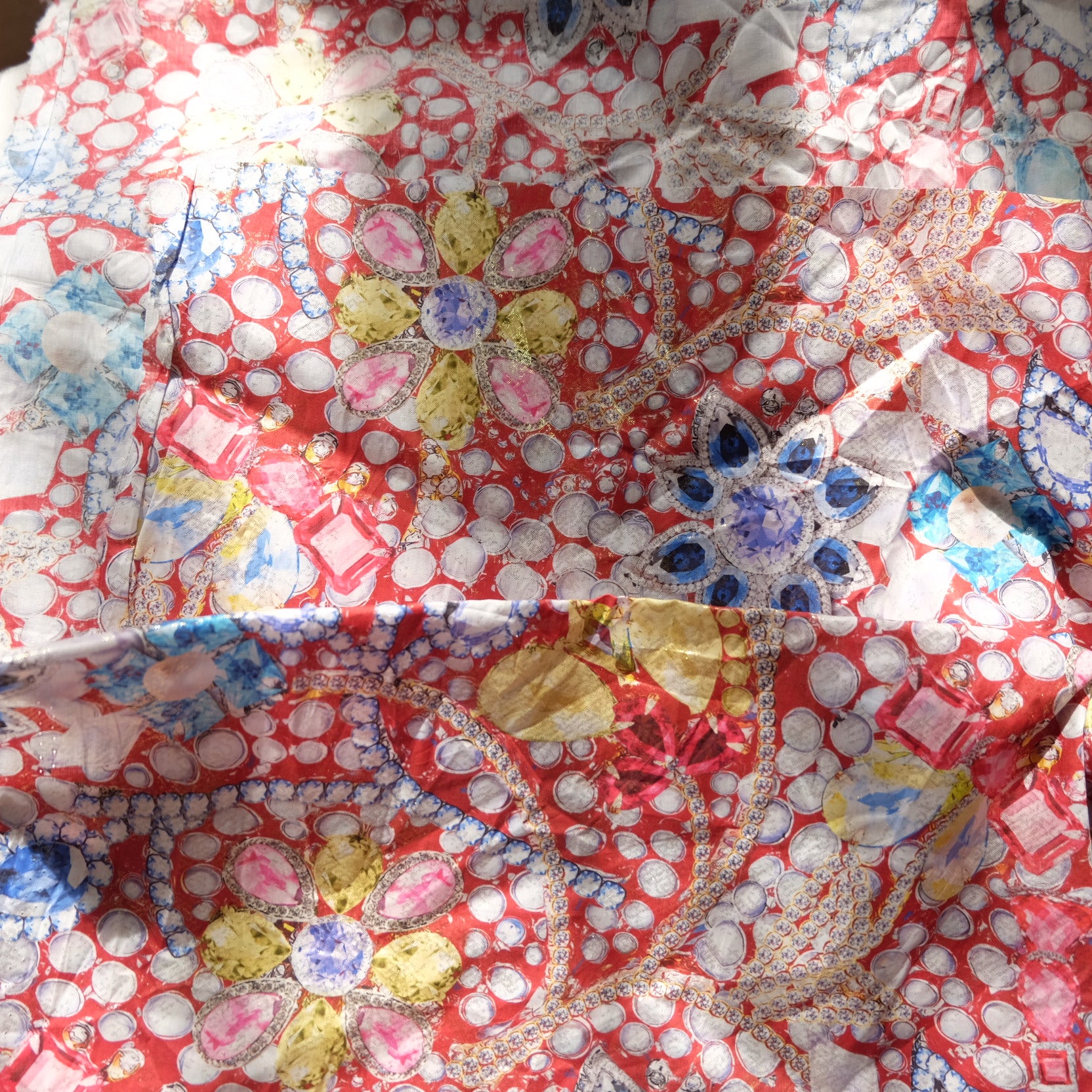 Italian Jewel Print Cotton Lawn Fabric – Metallic Fashion Fabric (1.09 yd)