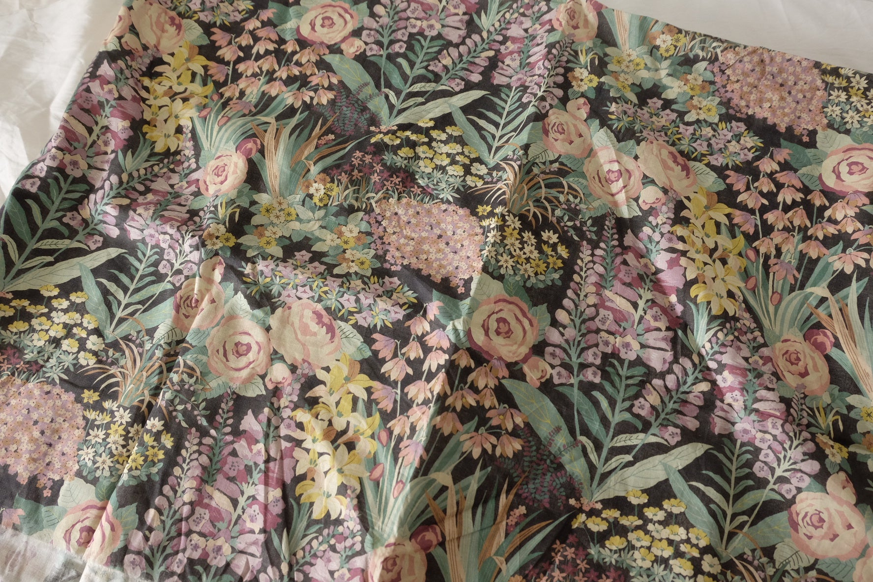 Dark Garden Floral Cotton Voile Fabric – 3.3 Yards