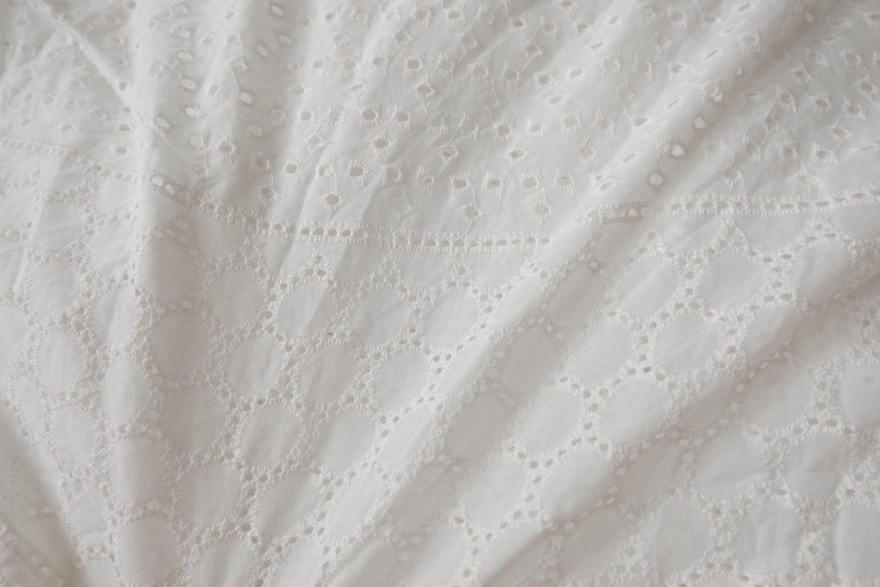 White Broderie Anglaise Cotton Fabric, 1.5 Yards