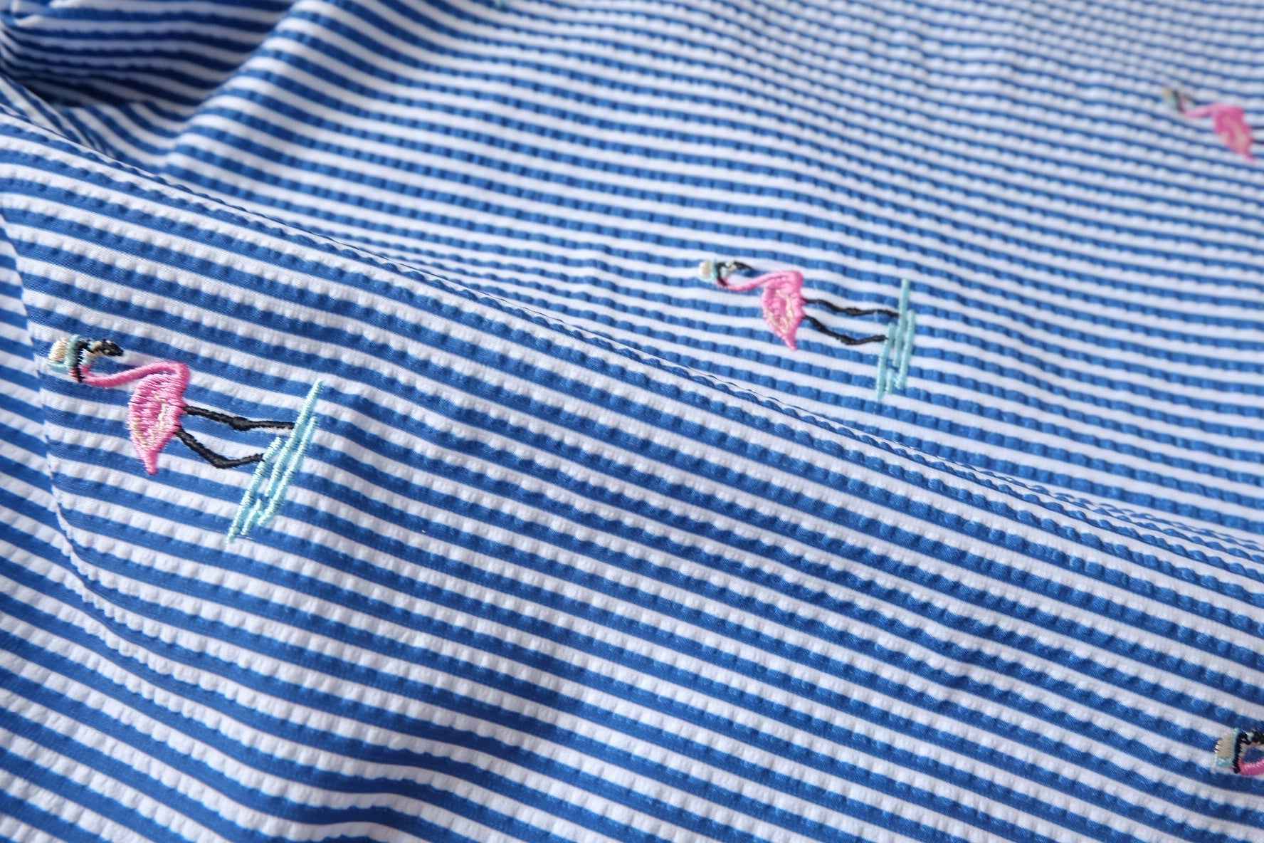 Flamingo Embroidered Seersucker-Texture Fabric - 1.09 yd