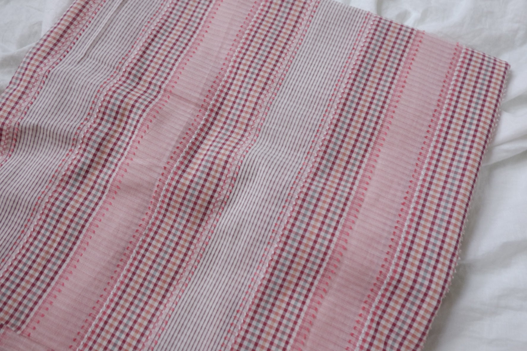 Pink Jacquard Check Cotton Fabric — 1.64 yd