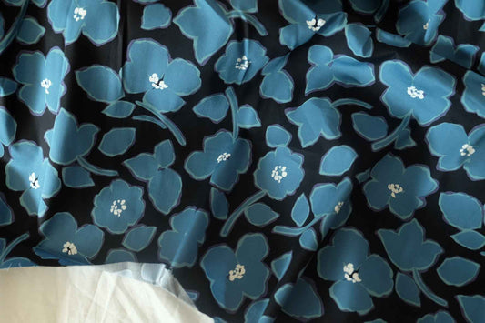 Luxury Blue Floral Structured Stretch Cotton Blend – 1.6 yd