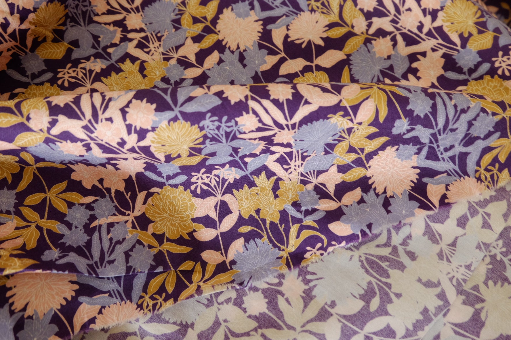 Plum Botanical Garden Print Cotton Poplin Fabric – 2.19 yd Piece