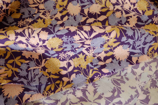Plum Botanical Garden Print Cotton Poplin Fabric – 2.19 yd Piece