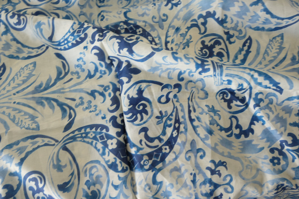 Blue Porcelain Paisley Cotton Voile – 3.3 Yards