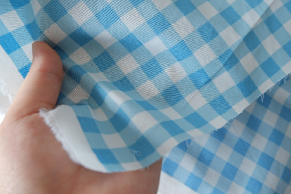 Sky Blue Gingham Cotton Sateen – 2.46 yd