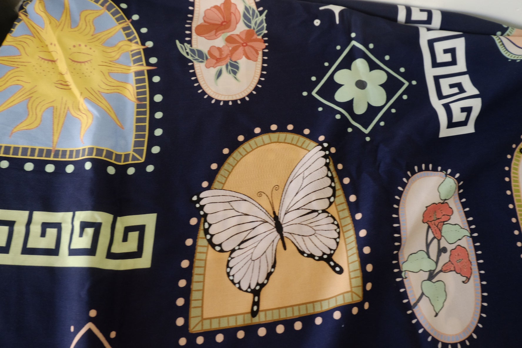 Navy Celestial Butterfly Rayon Challis Fabric – 3.3 yd