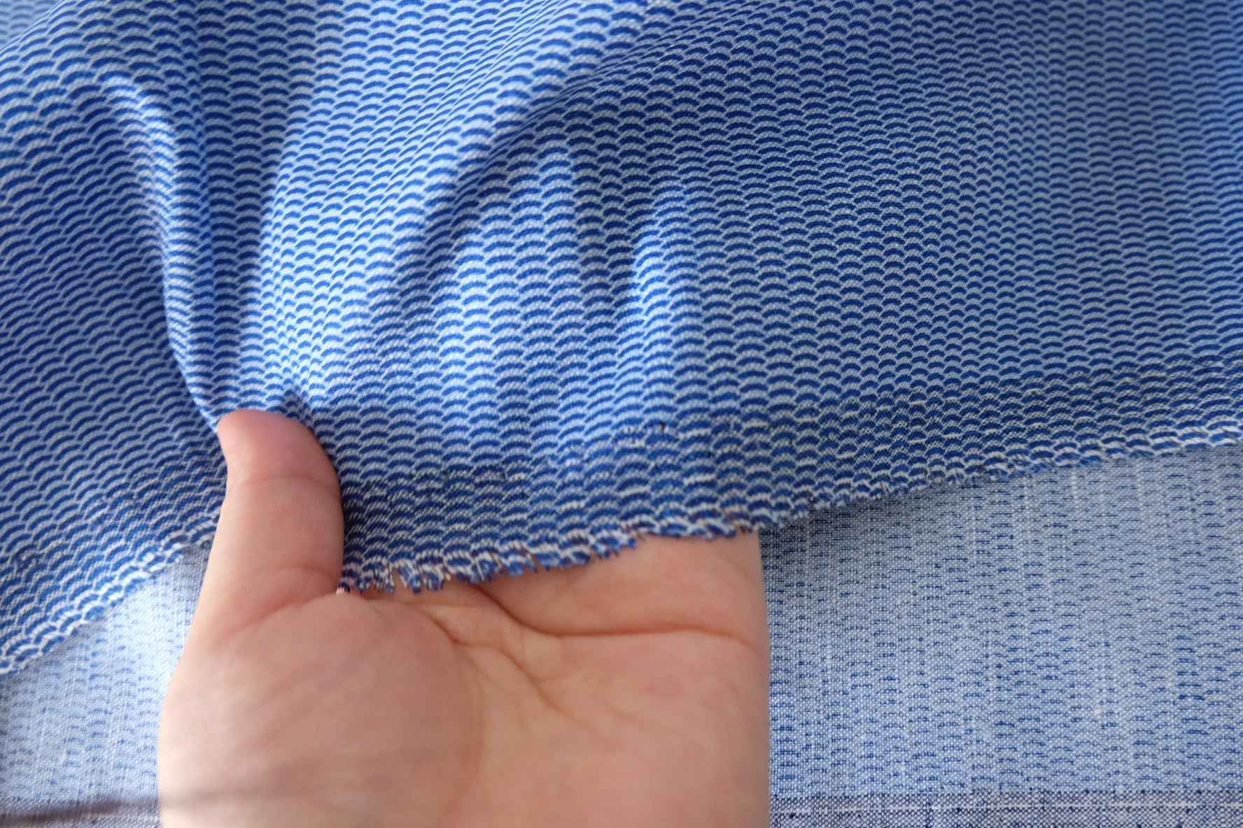 Blue Textured Linen Cotton Blend Fabric – 1.6 yd