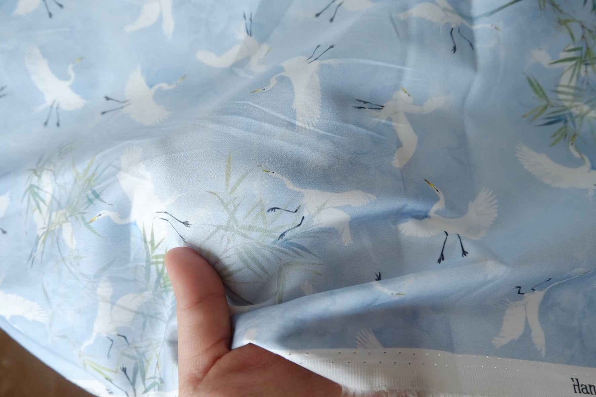 Sky Blue Flying Cranes Cotton Sateen – 1.97 yd