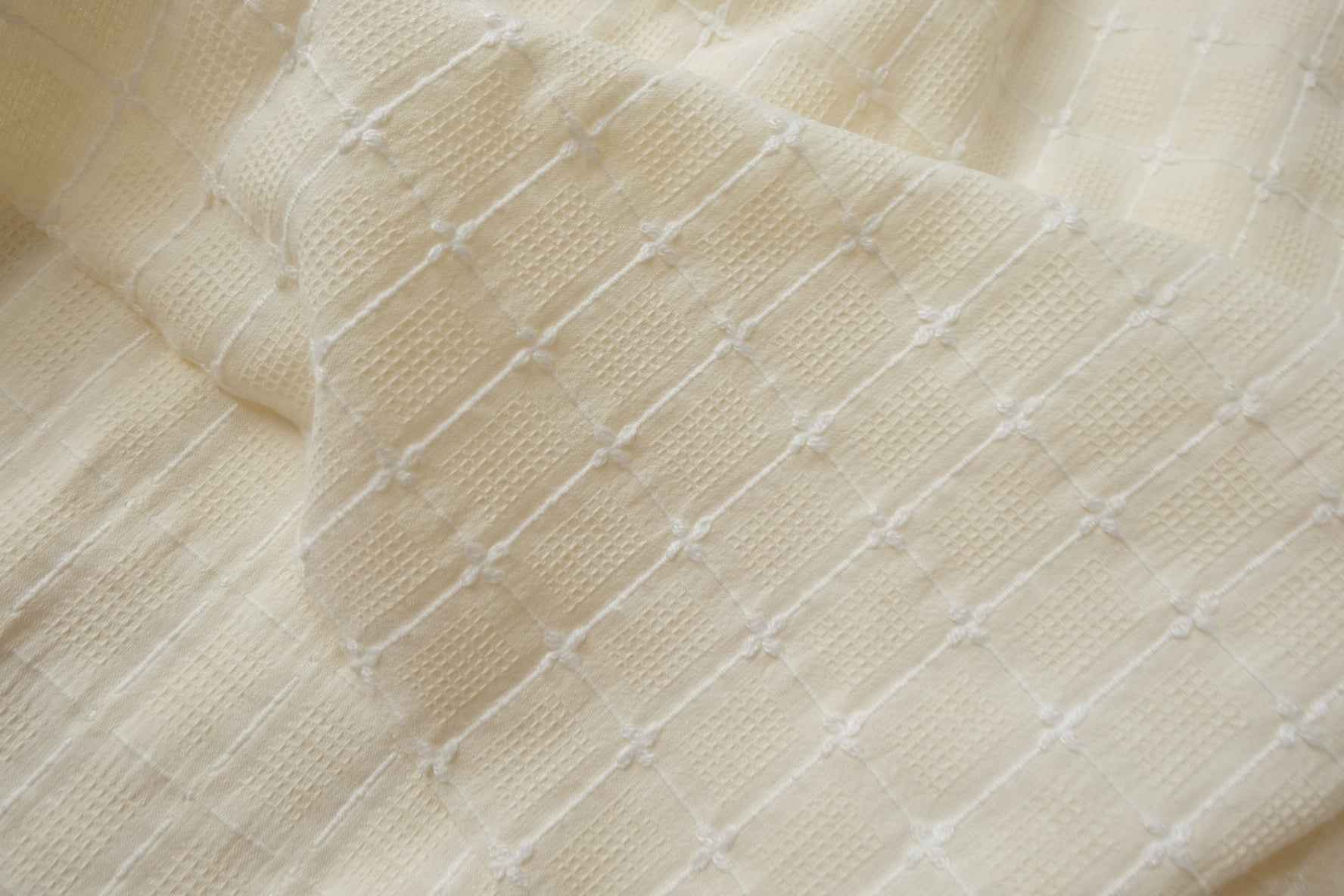 Heavy Embroidered Waffle Jacquard Cotton Linen Blend Fabric, Structured Jacket Weight, 2.19 Yards