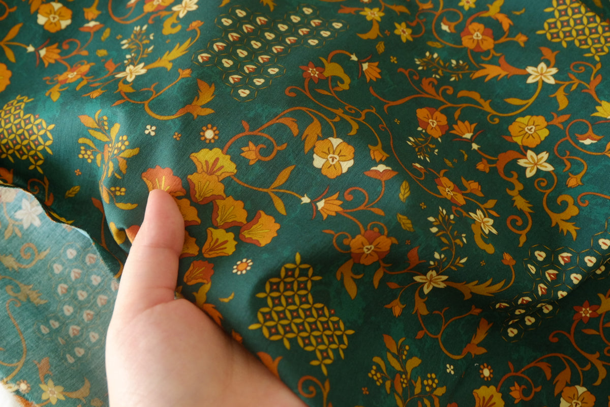 Teal Amber Botanical Cotton – 1.6 yd