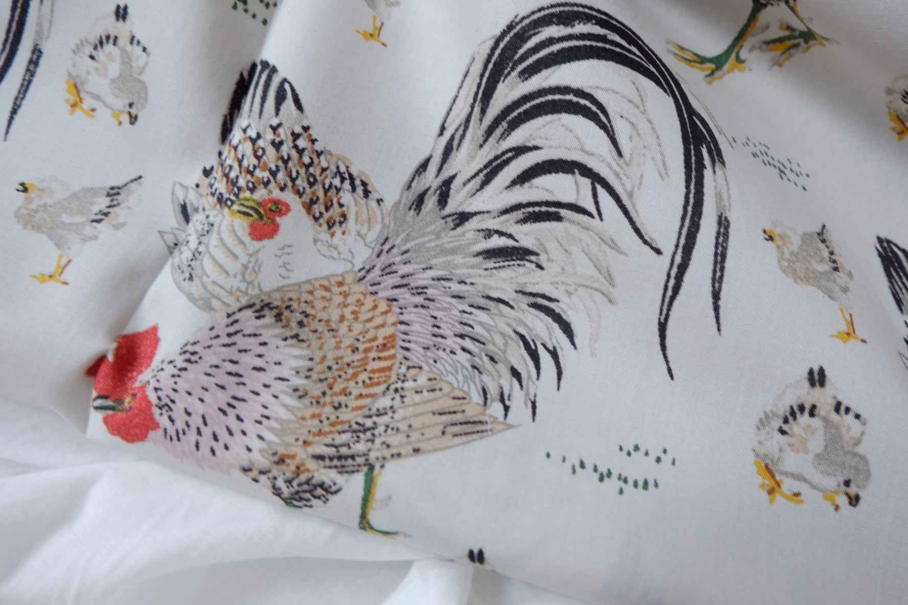 Rooster Cotton Fabric, Medium Weight for Skirts and Jackets, 2.19 Yards
