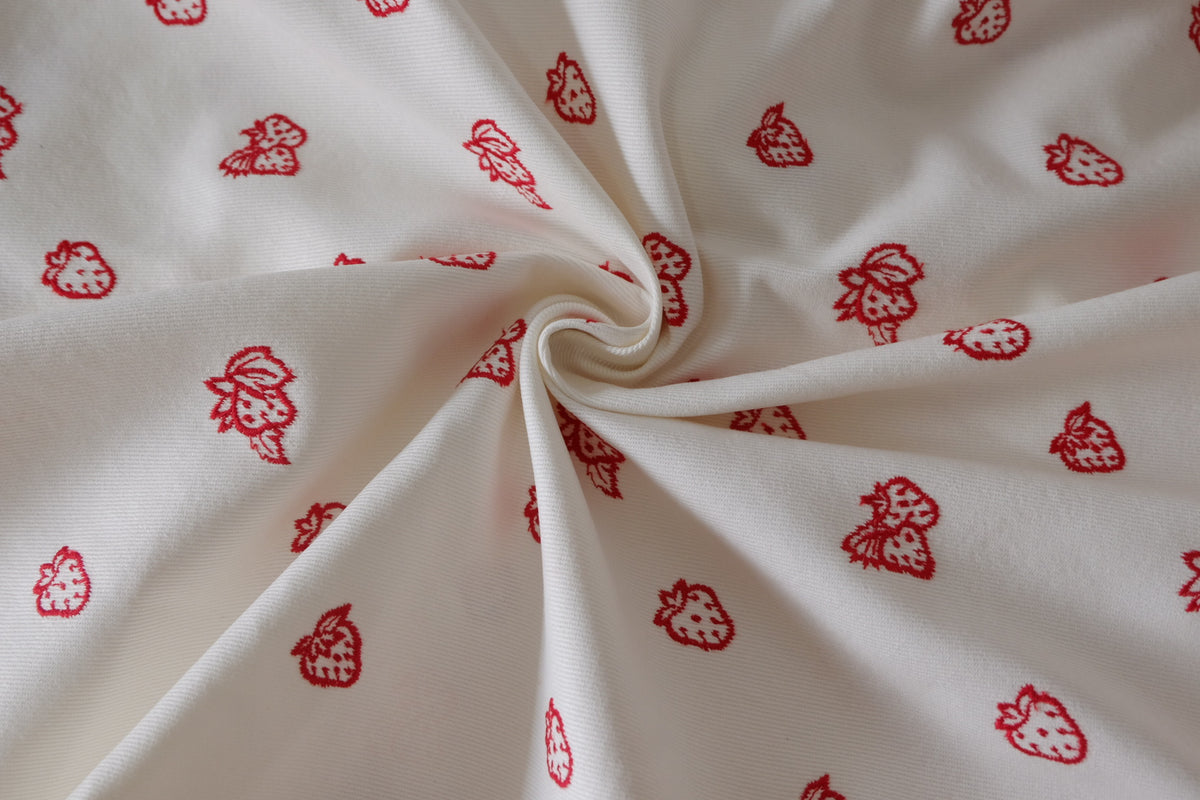 Red Strawberry Embroidered Heavy Cotton Twill – 2.2 yd