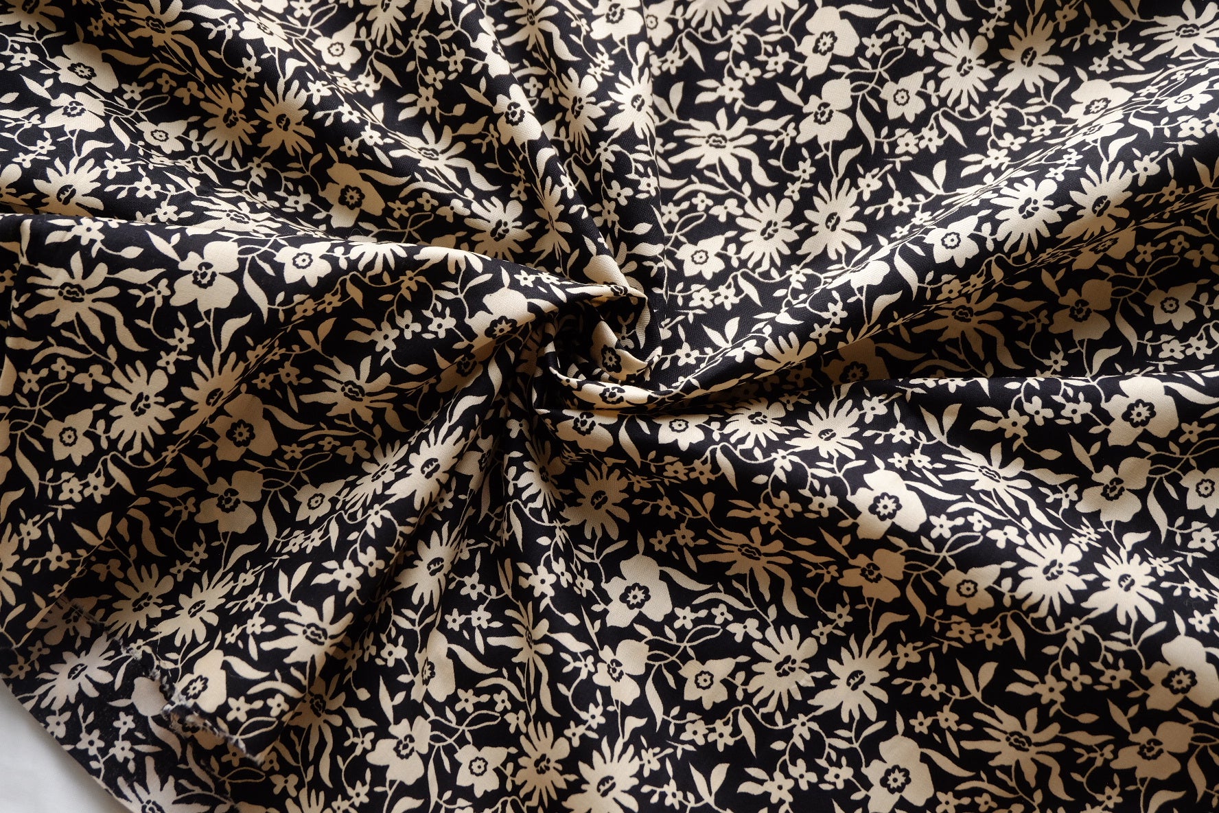 Black & Cream Floral Cotton Poplin – 3.3 yd