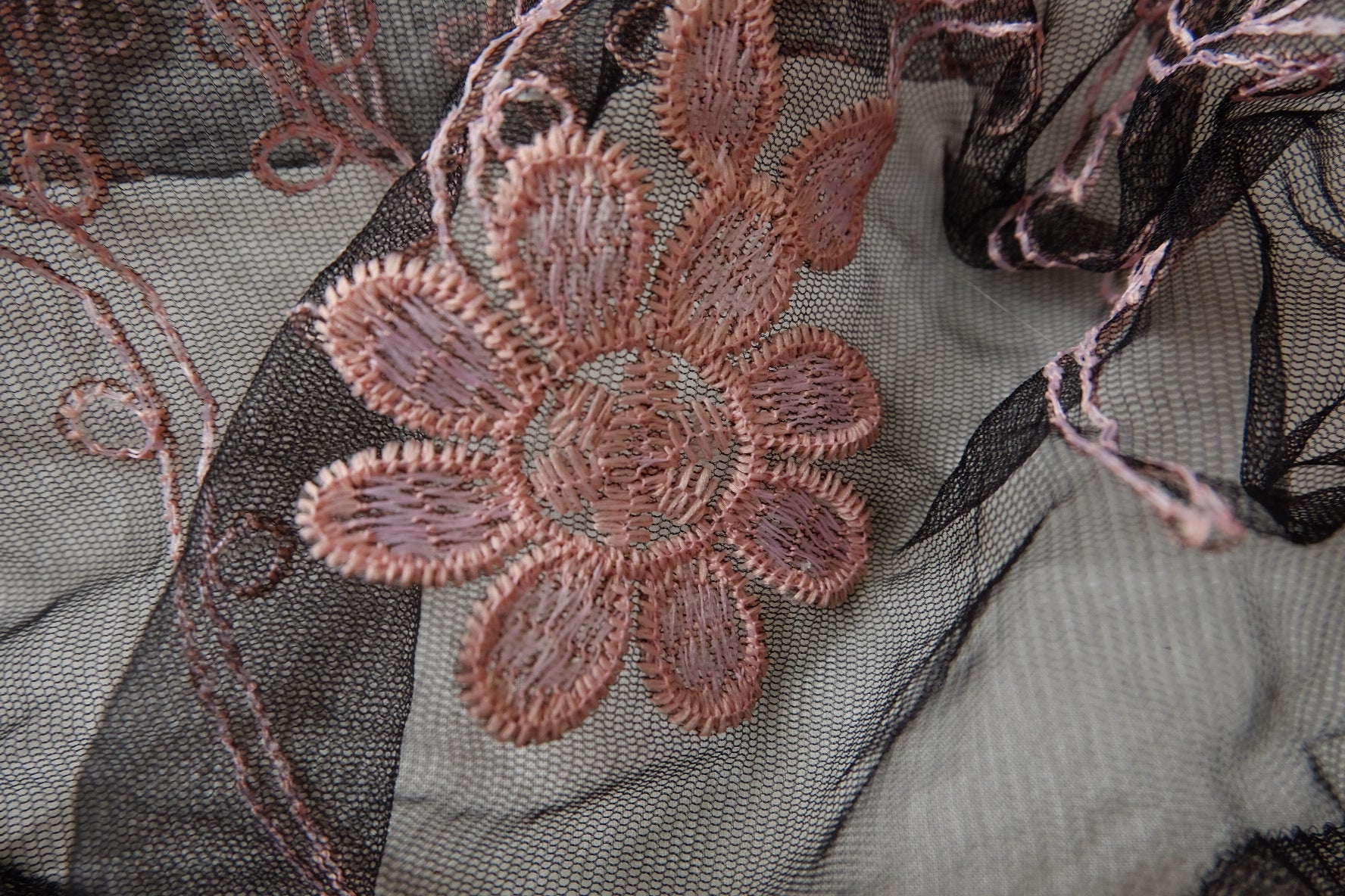 Dusty Rose Embroidered Mesh Lace, 4.37 Yards
