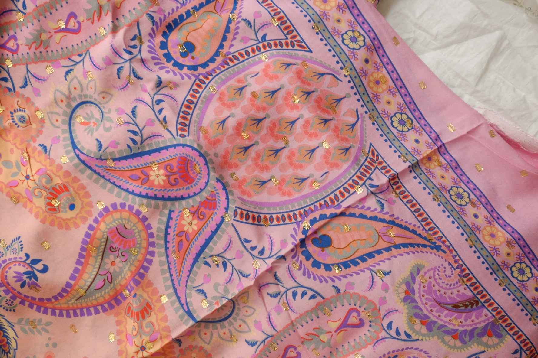 Metallic-Dotted Rayon Paisley Floral Panel Fabric - 1.75 yd