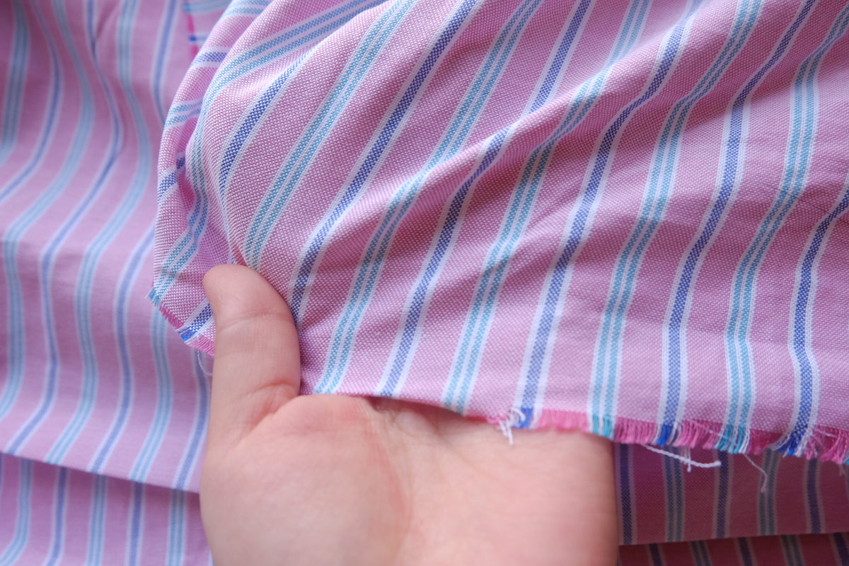 Pink Blue Striped Cotton Linen – 2.2 yd