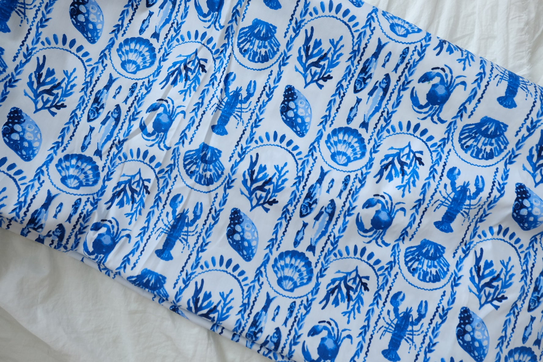 Blue Coastal Print Cotton Poplin Fabric, 3.28 Yards