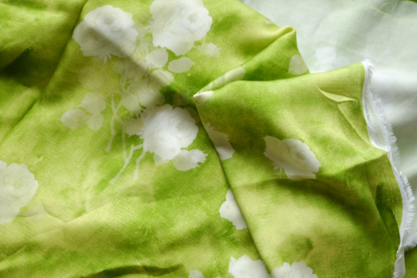 Green Watercolor Floral Viscose Sateen – 2.2 yd