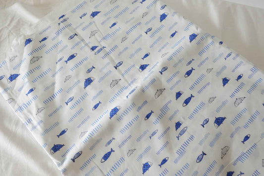 Blue Fish Textured Cotton Fabric – 1.6 Yards