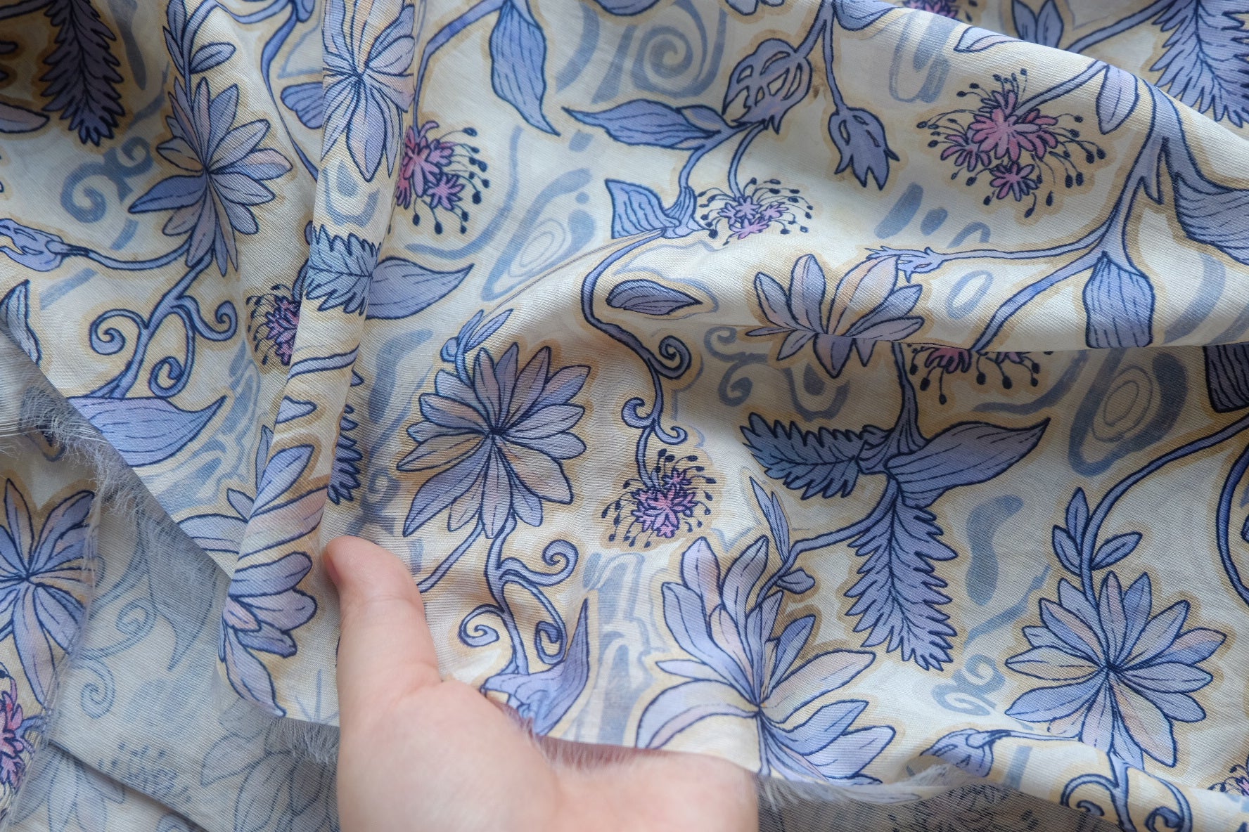 Blue Botanical Cotton Nylon Blend – 3.3 yd