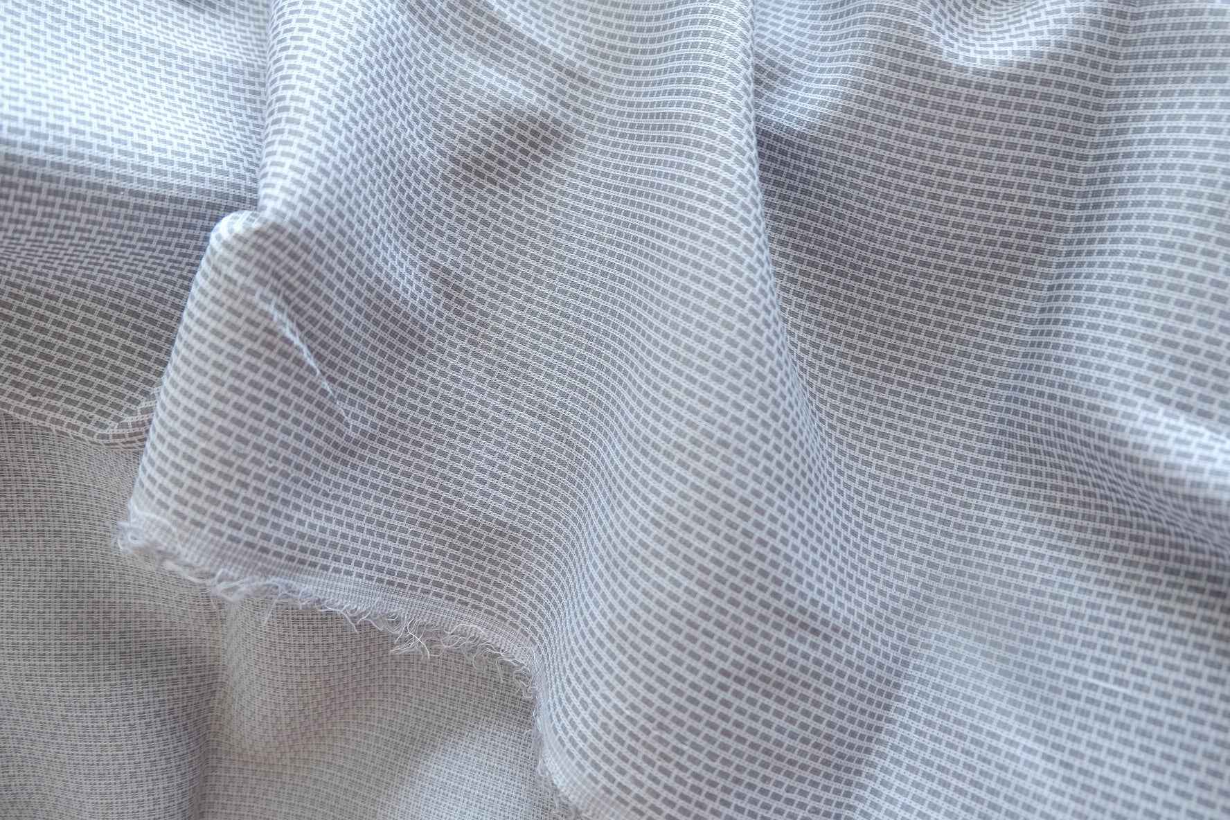Soft Grey-Blue Ramie-Cotton Check Fabric - 2.19 yd