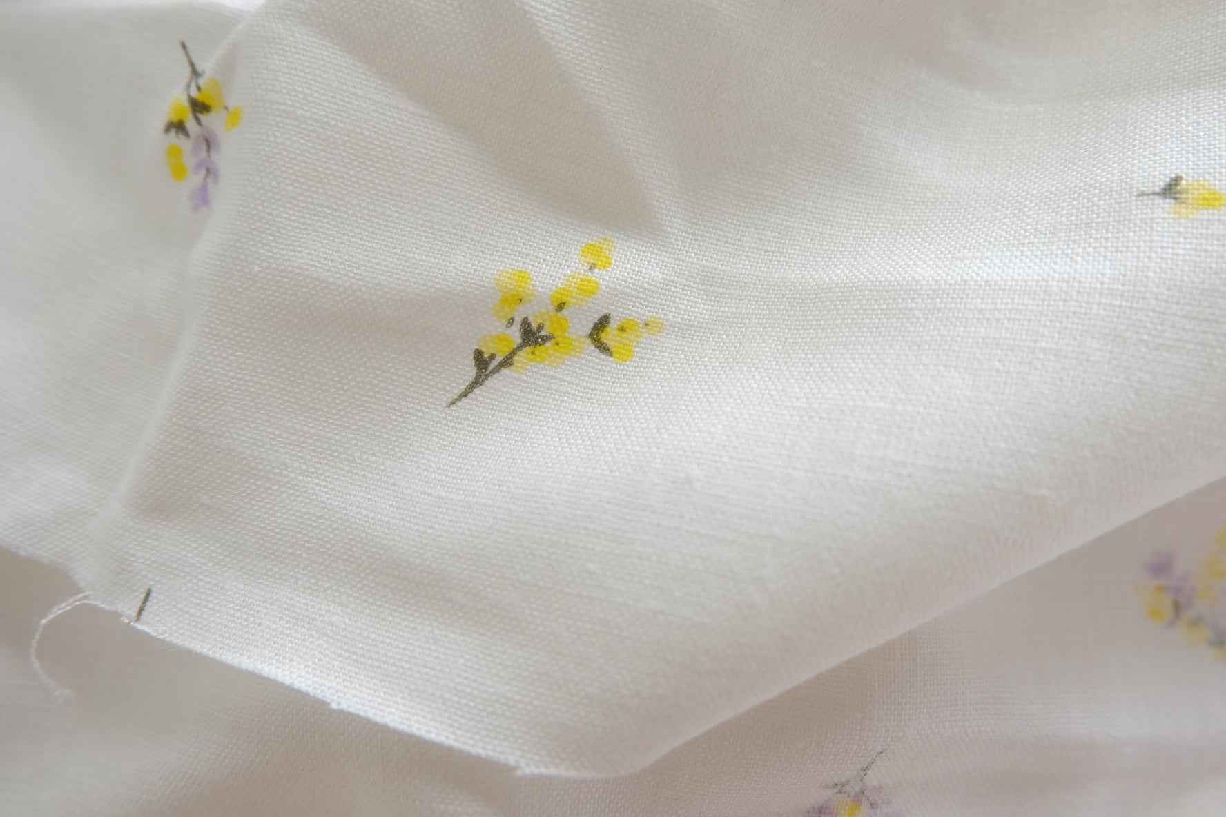 Tiny Yellow Floral Linen Fabric - 2.19 yd