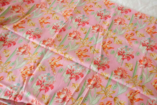 Pink Botanical Garden Silky Cotton Lawn Fabric | Vintage Floral Dressmaking Cotton – 3.06 yd