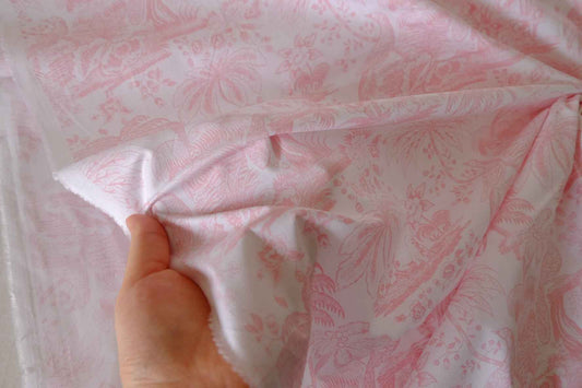 Pink Oriental Floral Cotton Sateen Fabric – 1.6 yd