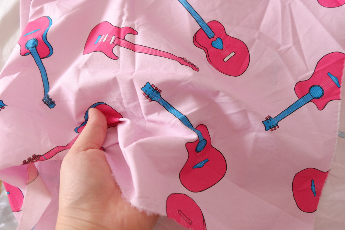 Pink Guitar Cotton Poplin – 0.9 yd