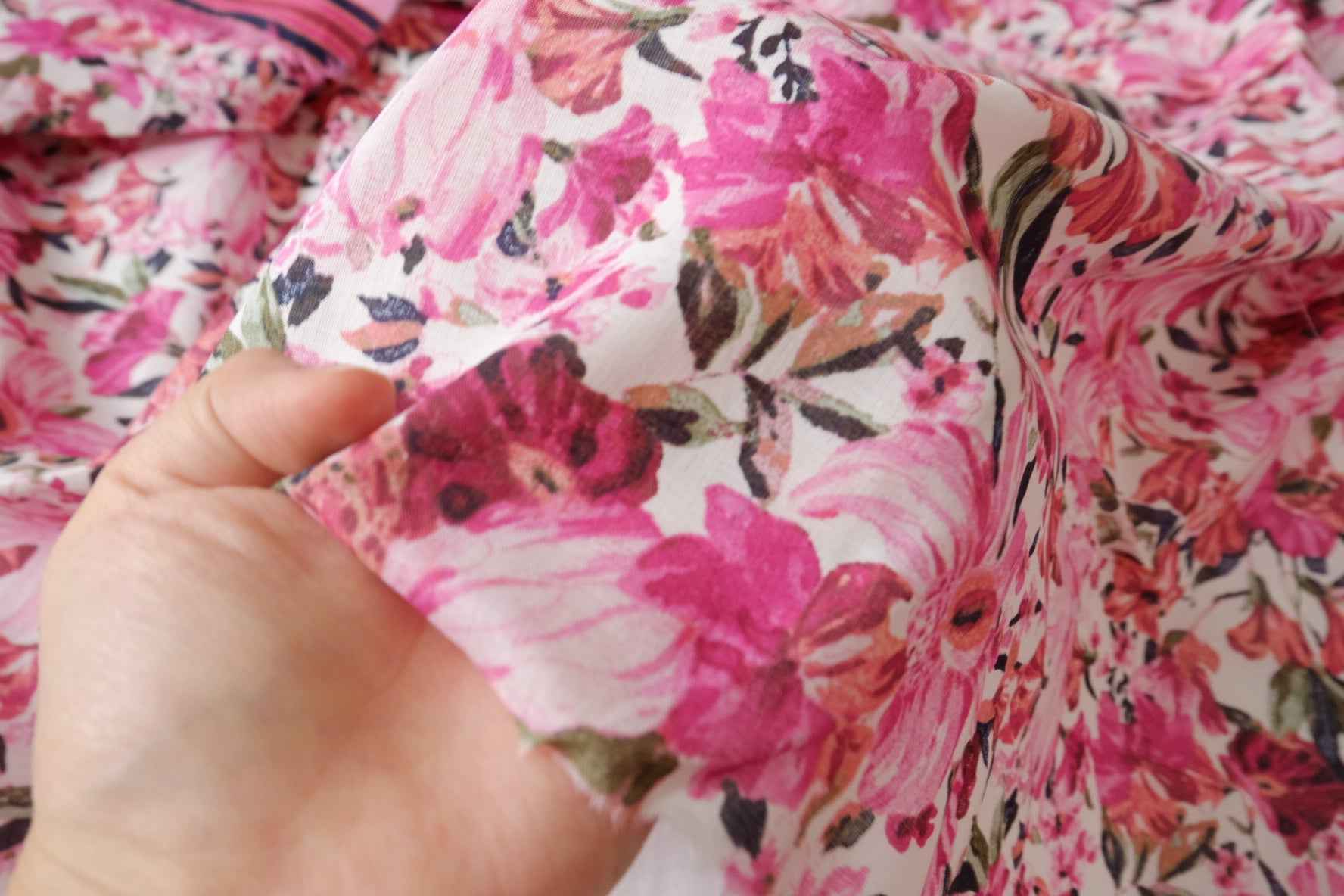 Border Floral Cotton Fabric, Double Border Dress Fabric in Pink, 3.28 Yards