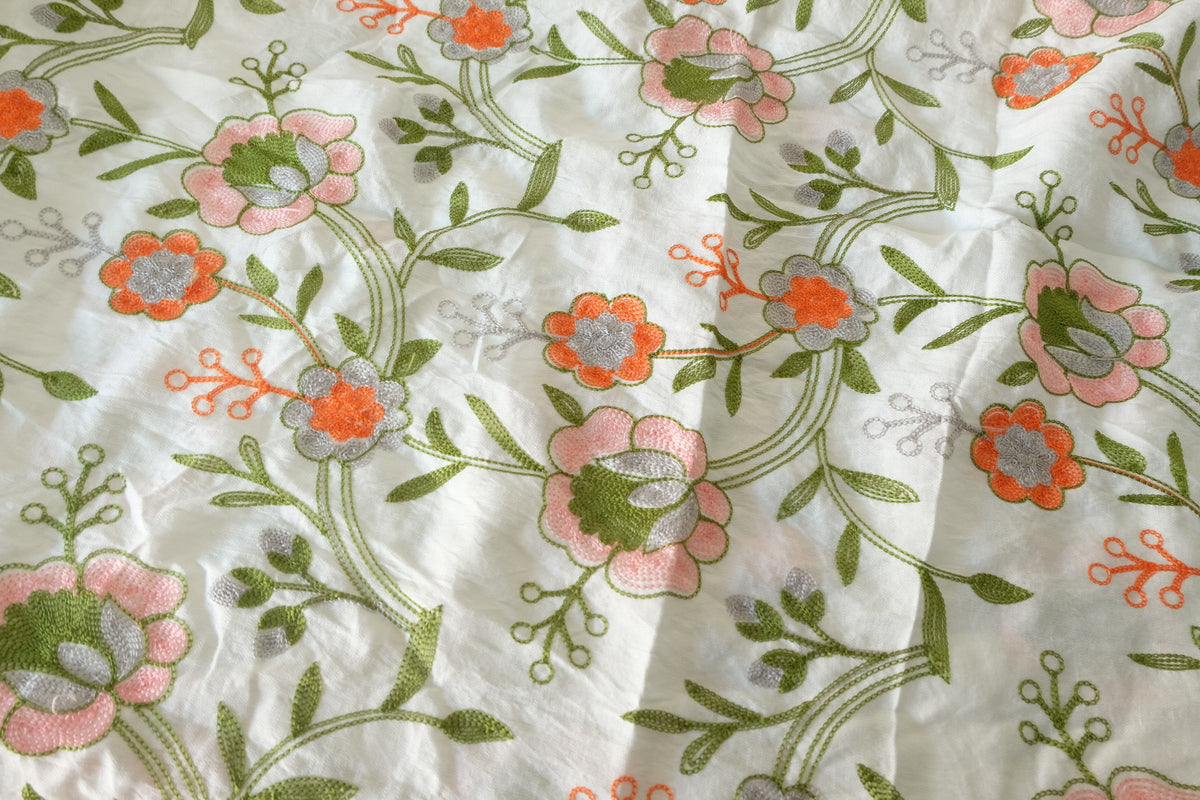 Spring Garden Floral Embroidered Tencel Nylon – 2 yd