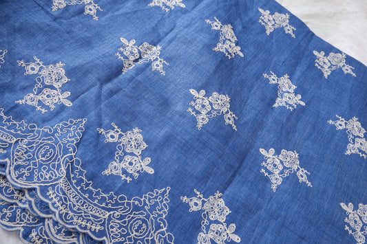 Blue Border Embroidered Lyocell Cotton Denim, 1.6 Yards