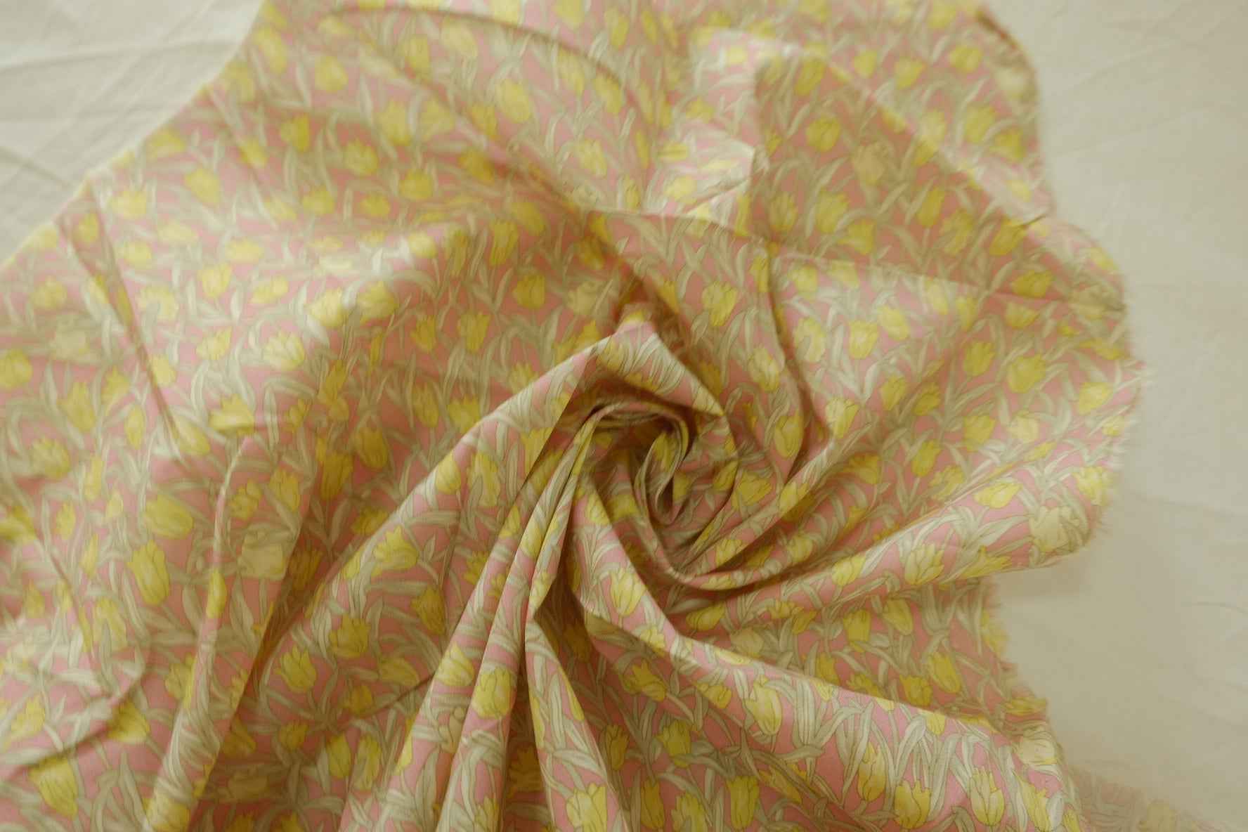 Pink Yellow Tulip Cotton Lawn Fabric – 2.2 yd