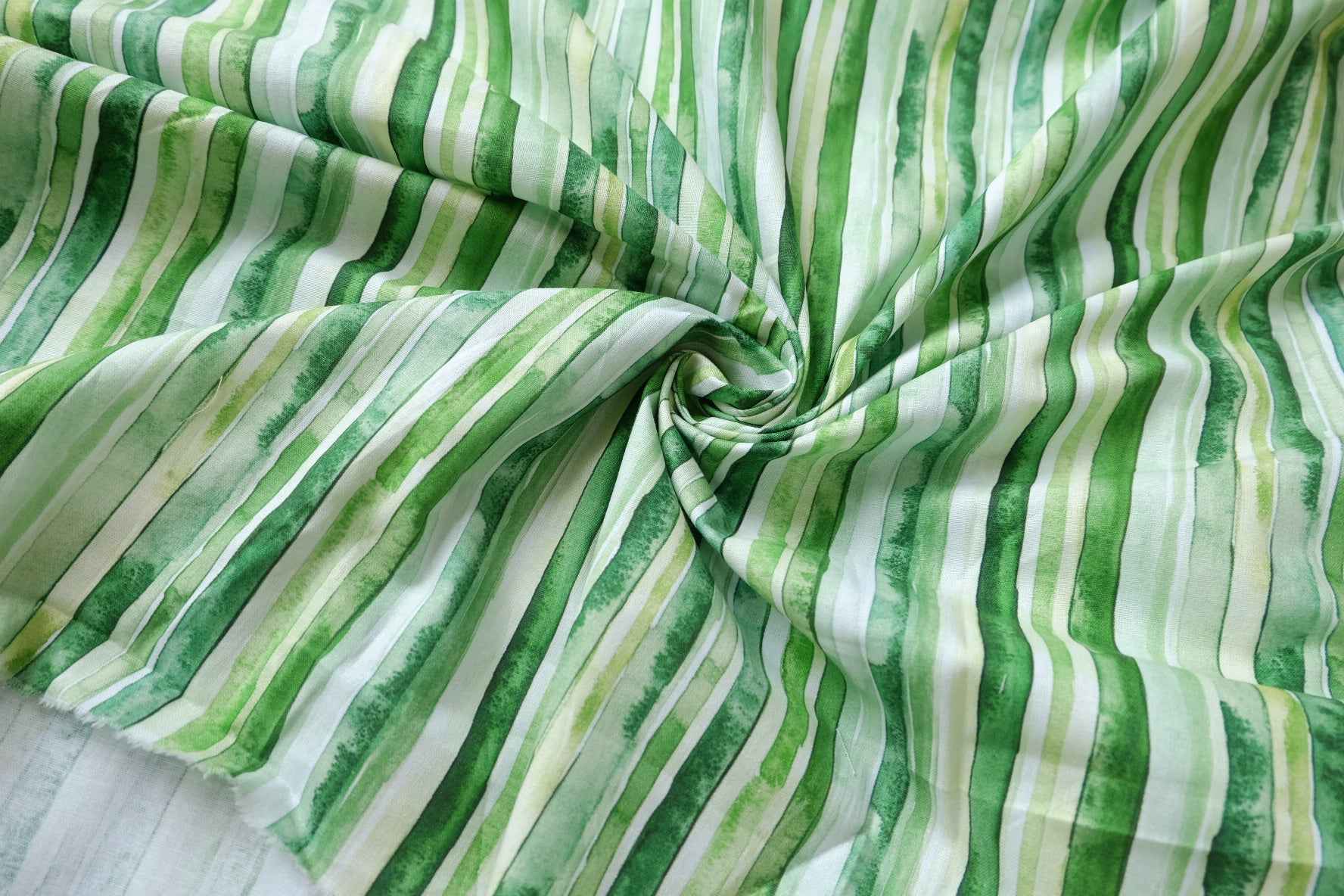 Green Watercolor Stripe Cotton Craft Fabric - 1.64 yd