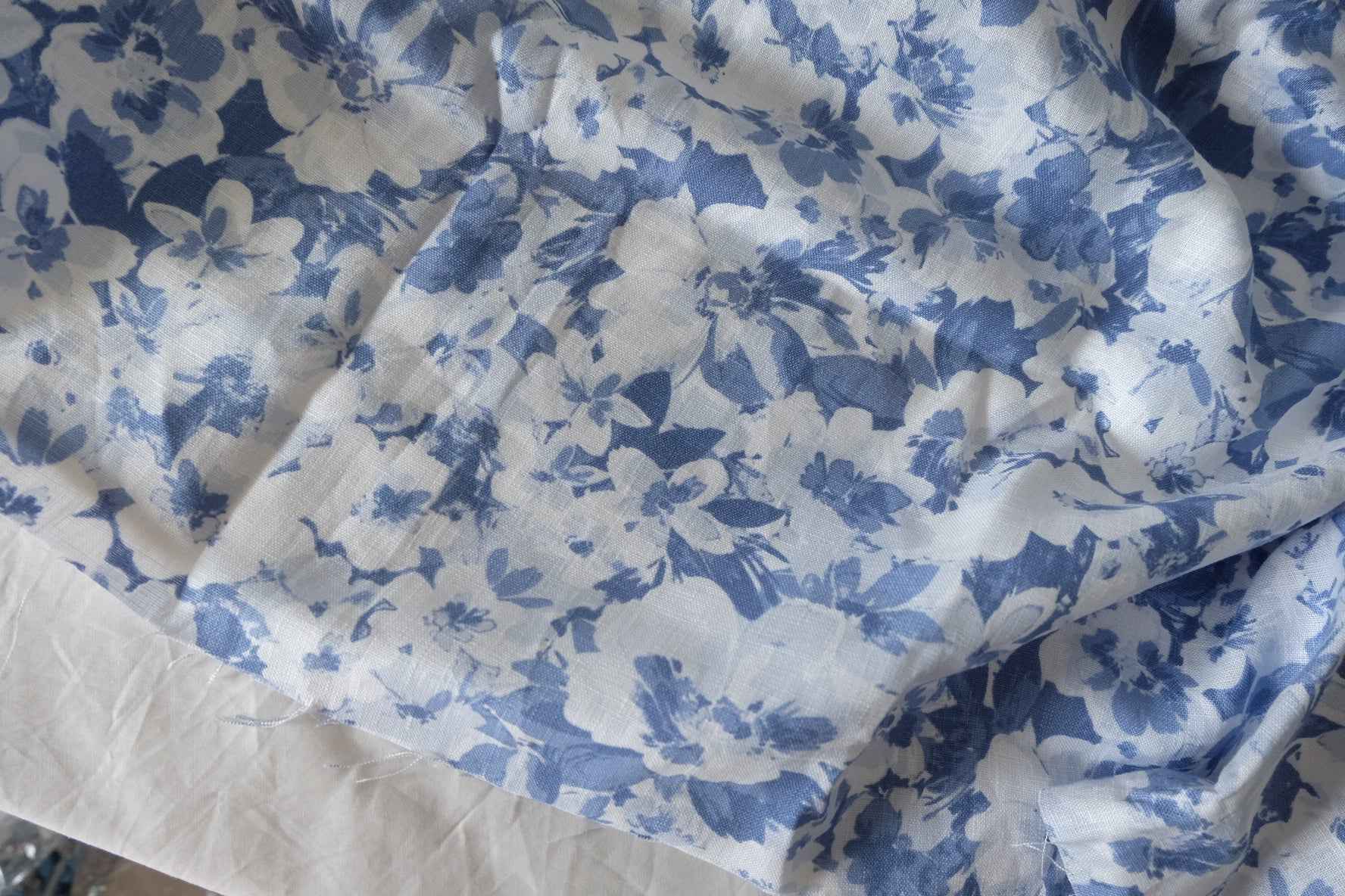 Blue Watercolor Floral Pure Linen Fabric – 2.1 yd