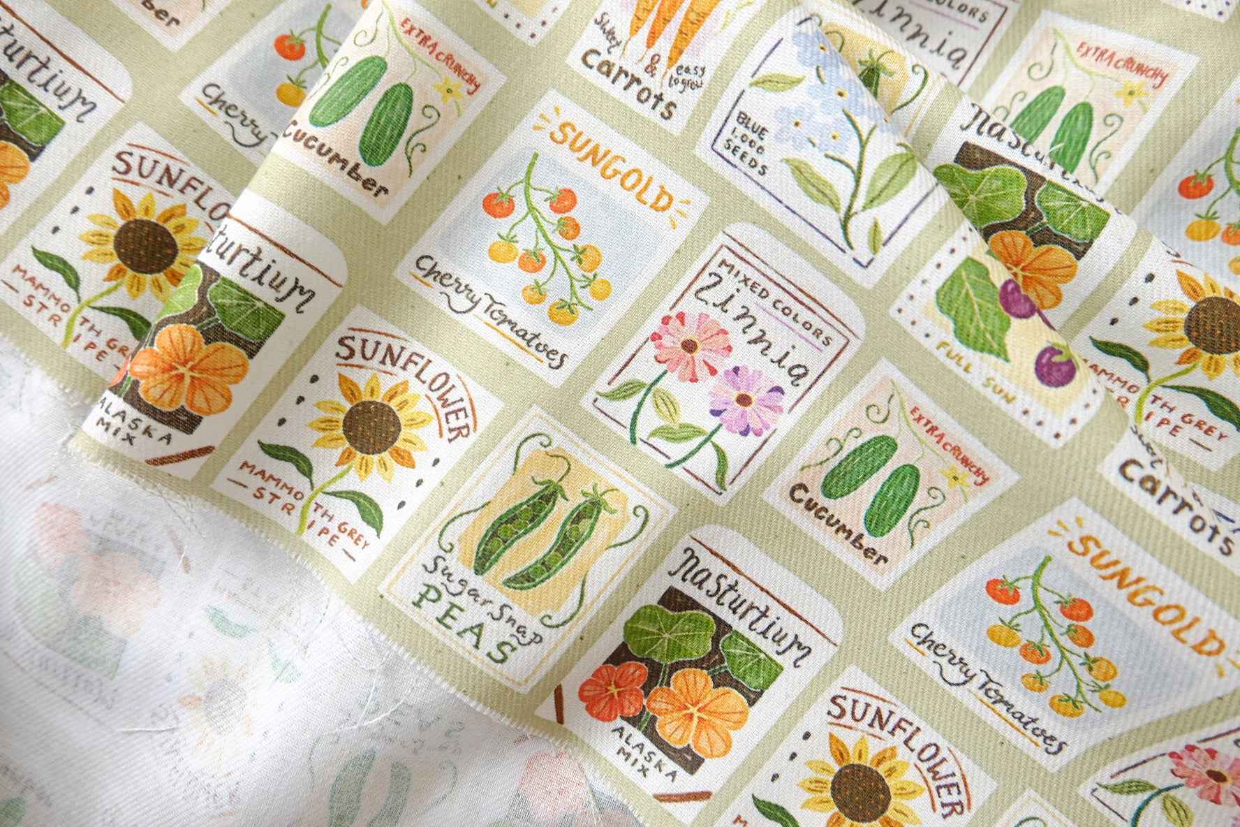 Garden Seed Packet Print Soft Cotton Twill — 2.19 yd Piece