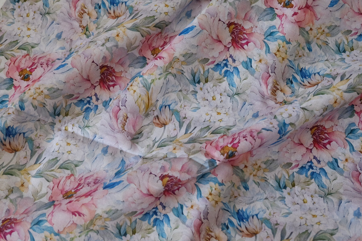 Blushing Peony Garden – Floral Cotton Fabric – 1.64 yd