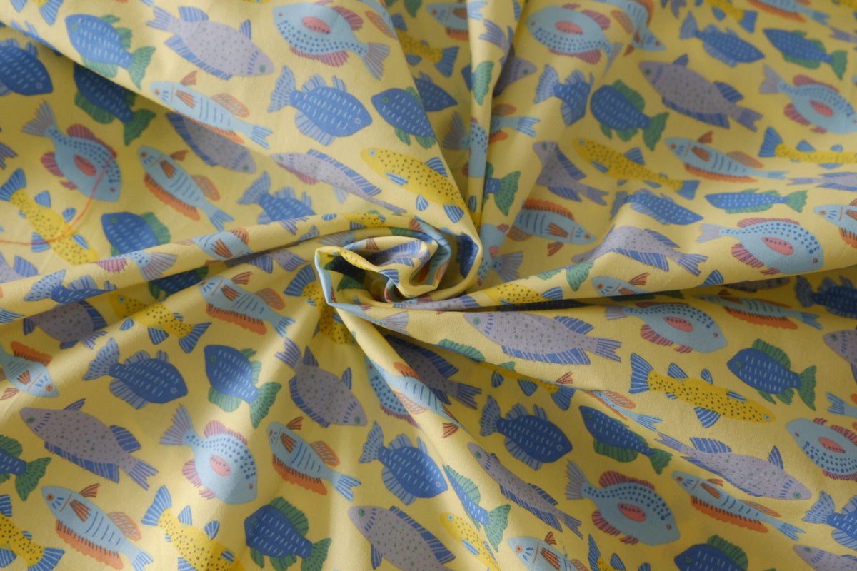 Yellow Fish Cotton Poplin — 1.64 yd
