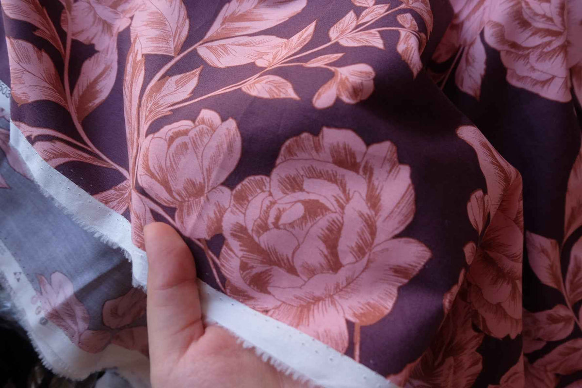 Vintage Rosewood Pink Roses Cotton Lawn Fabric – 2.73 yd