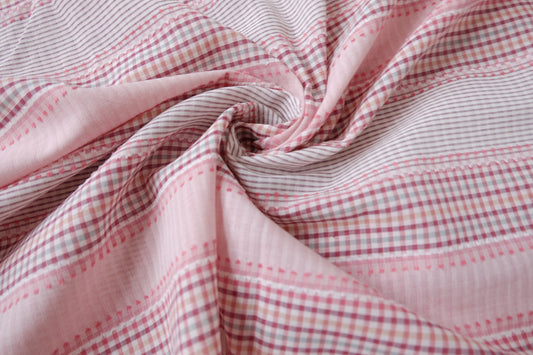Pink Jacquard Check Cotton Fabric — 1.64 yd