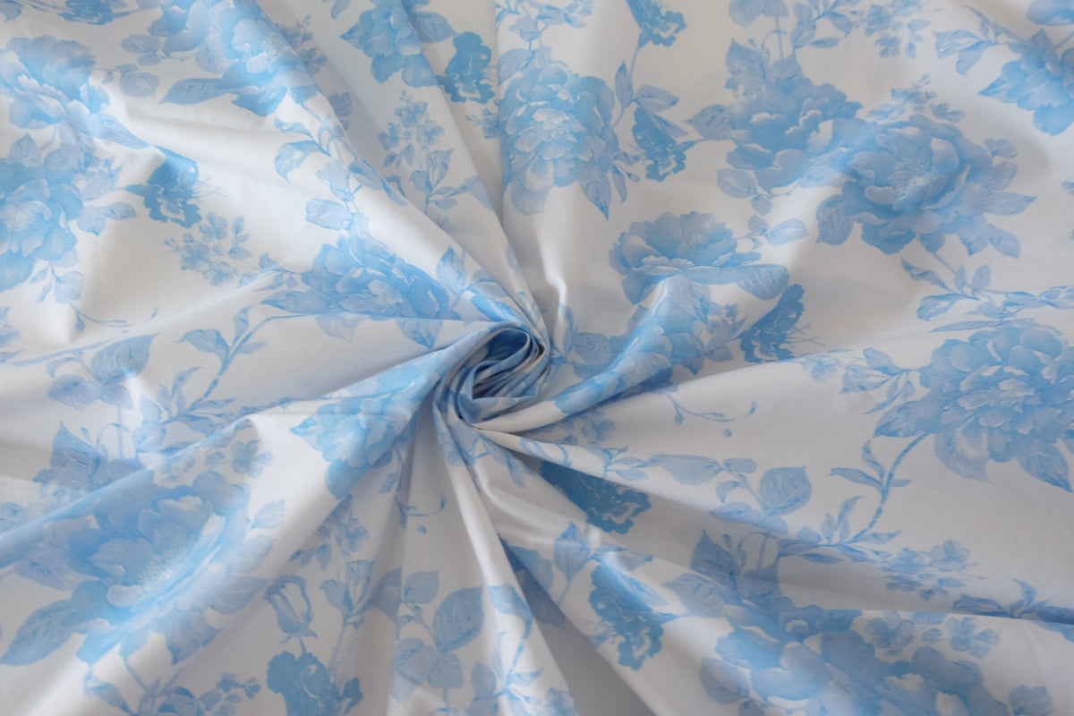 Sky Blue Rose High-Density Cotton Poplin – 1.4 yd